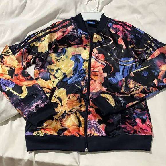 Adidas 11/12 Colorful Floral Track Jacket euc like new three stripe logo on back