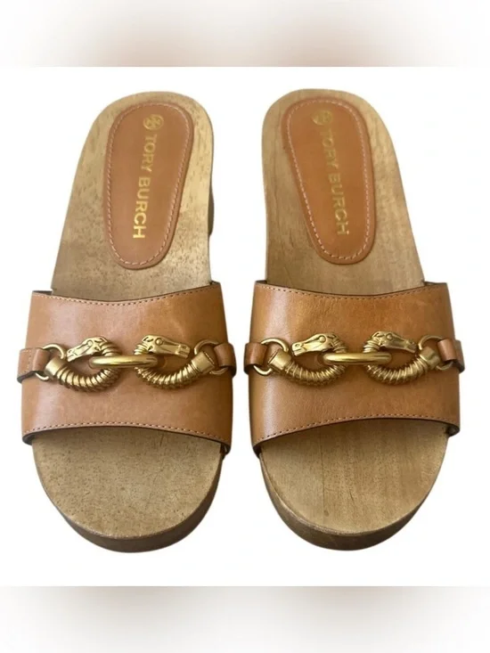Tory Burch Jessa Leather Wood Sandals Size 8‎