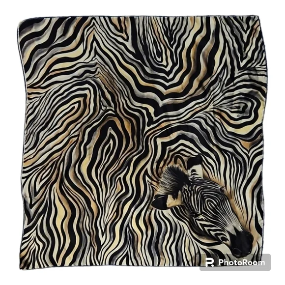 VTG Handrolled Silk Jungle Zebra Scarf