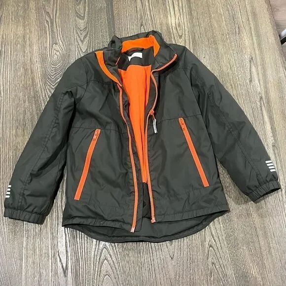 H&M Boys Windbreaker Jacket Full-Zip Lined Zipper Pockets Black Orange Size 7-8Y