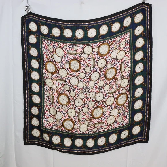 Unbranded Pocket Watch Scarf 34x33 Multicolor‎ Women Vintage Clock Print