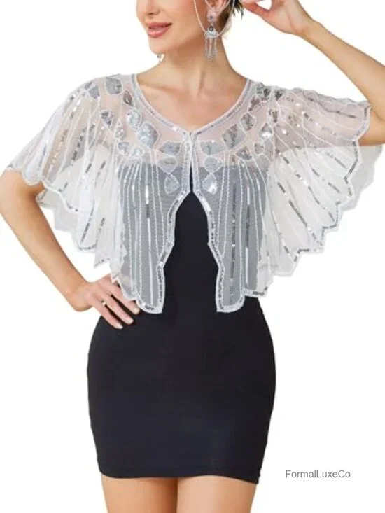Sequin Fringe Shawl Wrap 1920s Flapper Costume Gatsby Evening Cape