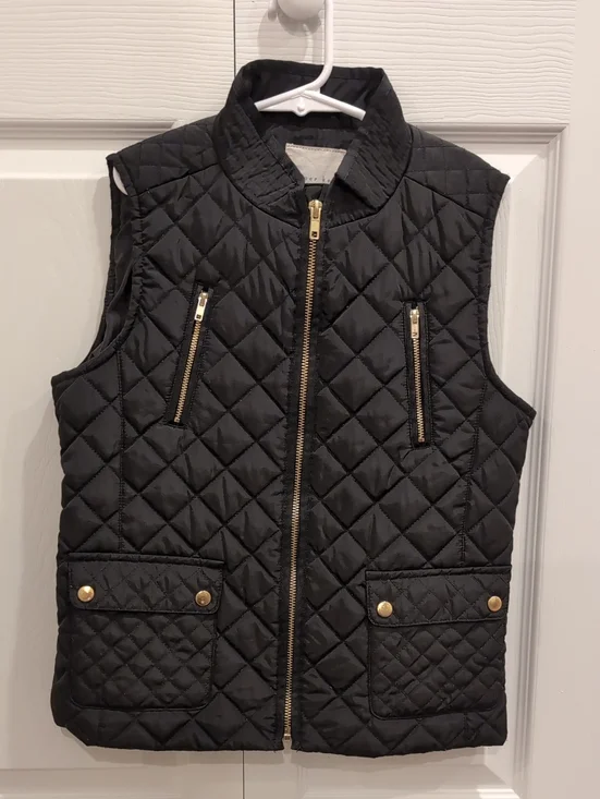 Copper Key Black Quilted Puffer Vest with Gold Hardware