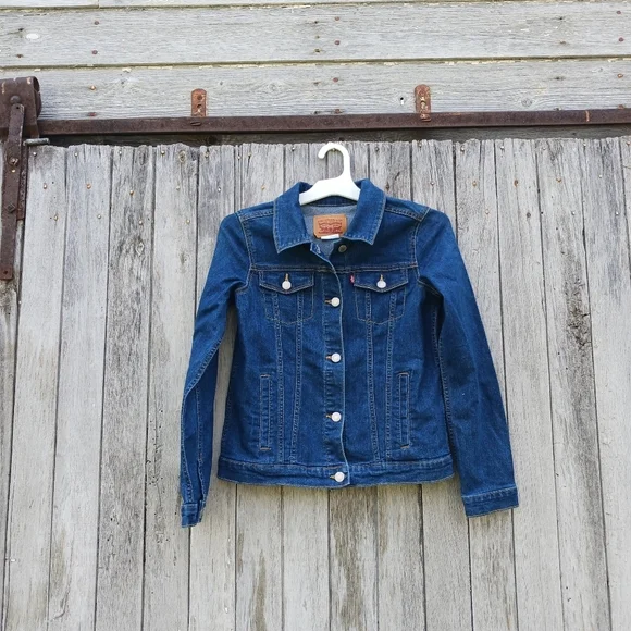 Levi's‎ Denim Jean Jacket Size XL (14-16) Kids Girls Dark Wash Stretch