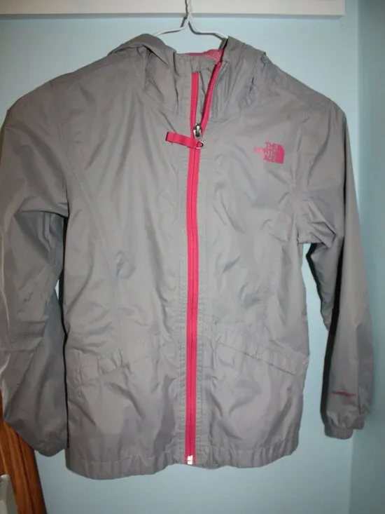 North Face DryVent Girls Size S 7-8 Gray Pink Lining Hooded Rain Jacket