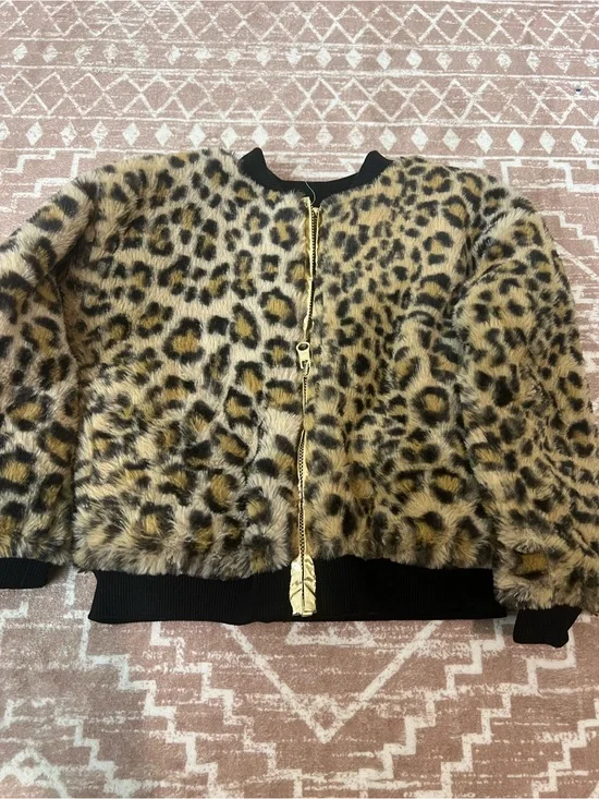 Epic Threads Faux Fur Leopard & Gold Reversible Bomber Jacket - Brown & Black