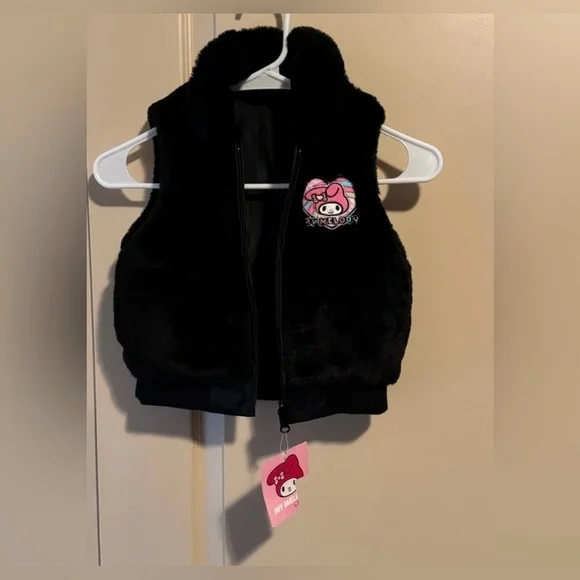 My Melody Kids Girls Faux Fur Black Vest