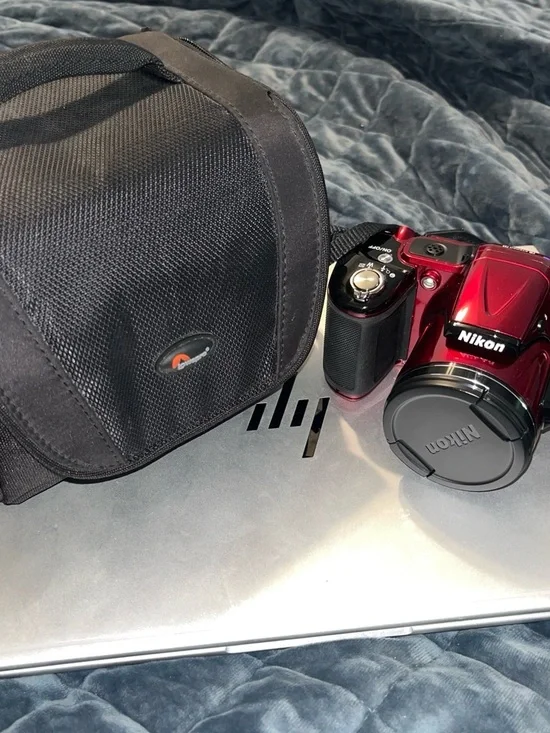 Nikon Red Digital Bridge Camera with Black Carry Case