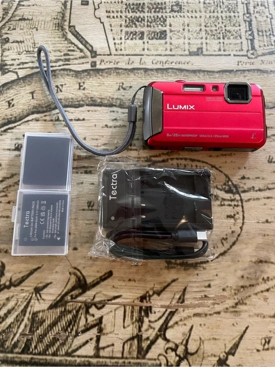 Panasonic Lumix Compact Digital Camera in Red with Black Accessories
