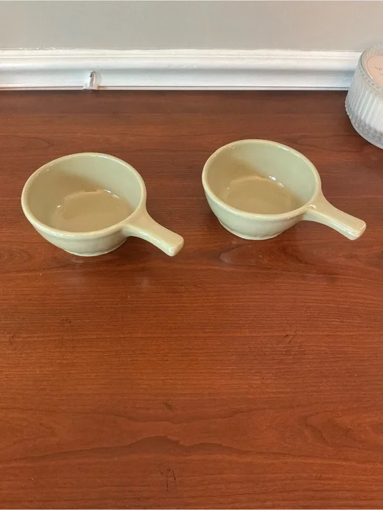 Mt.Clemens‎ McCoy Pale Green Stoneware Handled Bowls - Set of 2 made USA