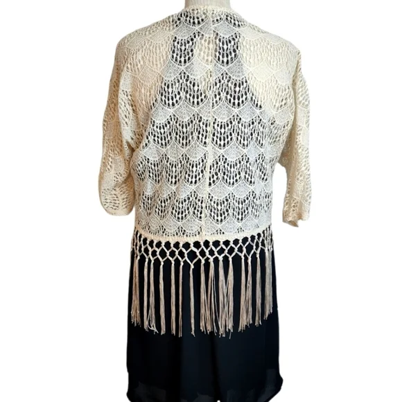 Maurices Geometric Crochet Open Front Cardigan Fringe  Kimono Women's Size S