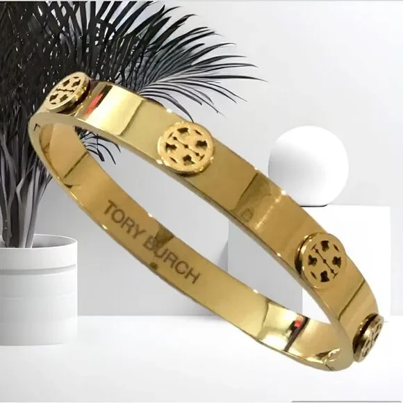 TORY BURCH STUDDED DOUBLE T LOGO BRACELET