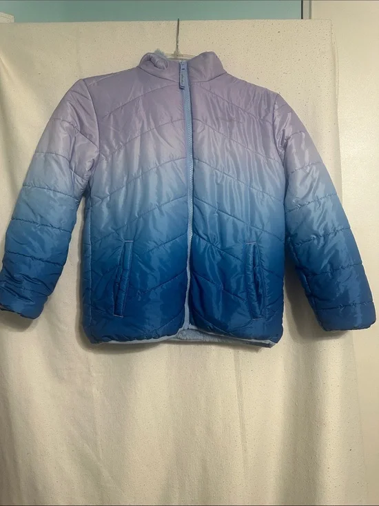 Eddie Bauer Ombre Lavender to Blue Kids Puffer Jacket 2-1 reversible, med10/12