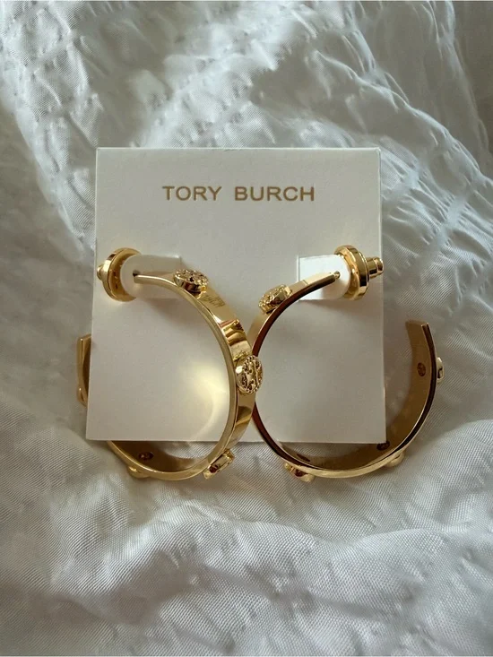 Tory Burch T-Logo Hoop Earrings - gold