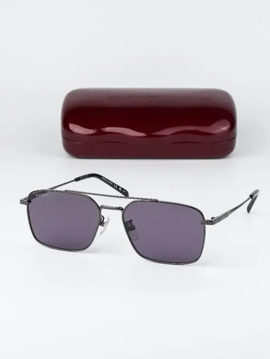 Gucci Women Sunglasses Ruthenium Violet Rectangular GG1957SA 003 NEW AUTHENTIC