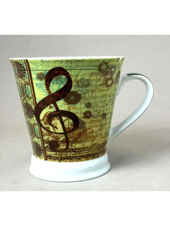 Pier 1 Imports Porcelain Coffee Mug Treble Clef Sheet Music Notes Pedestal Cup