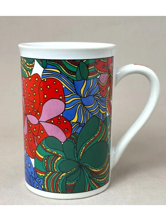 Vintage Psychedelic Floral Coffee Mug Mod Pop Art Colorful Ceramic Tea Cup 10oz