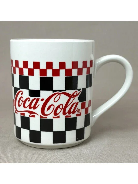 Vintage 1996 Coca Cola Checkered Coffee Mug Gibson Retro Diner Ceramic Tea Cup