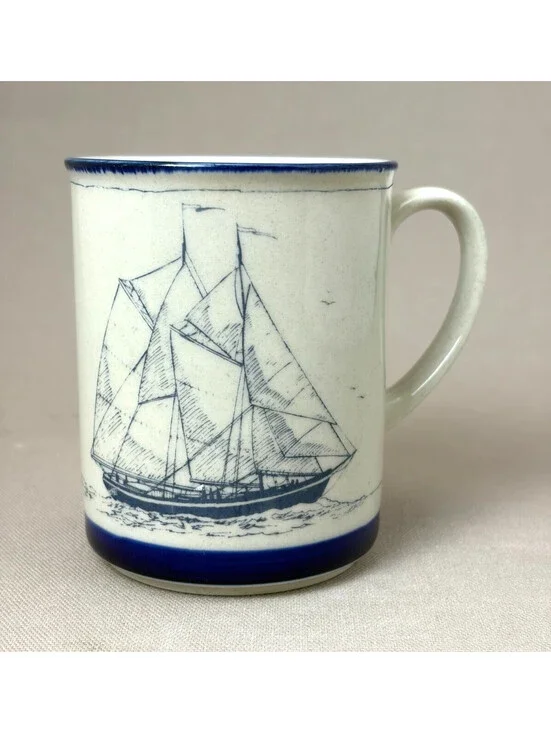 Vintage 1984 Nautical Sailboat Coffee Mug Town East Crafts Schooner Ocean Boat B