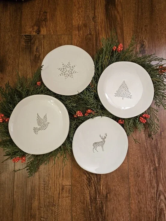 Hearth & Hand Off White Holiday Ceramic Plates - Set of 4