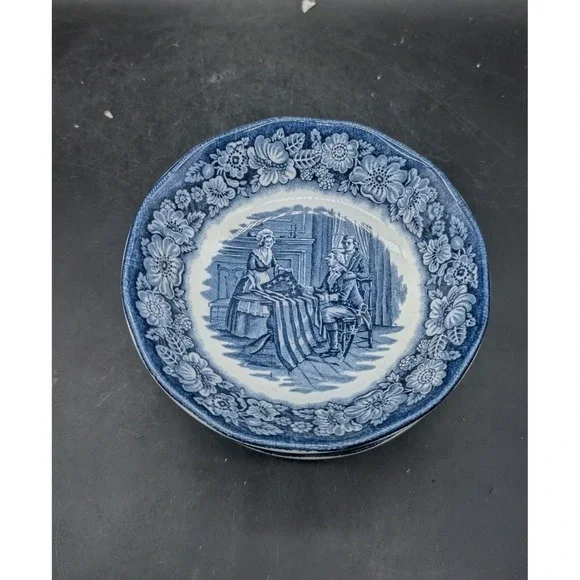 Liberty Blue Historic Colonial Scenes Betsy Ross Fruit Bowls Set of 5 England