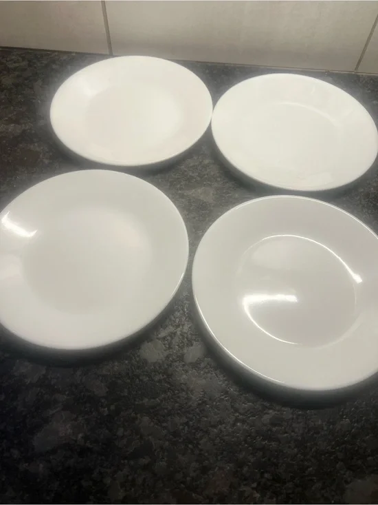 Set of 4 White Corelle Salad/Bread Plates -WINTER FROST.