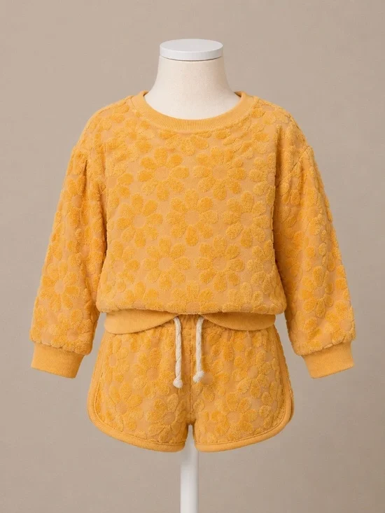 Old Navy Girls 5T Terry Daisy Sweatshirt & Shorts Set Yellow Floral