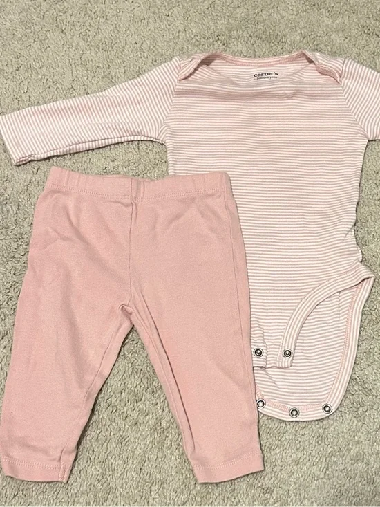 Carter's Baby Pink Striped Long-Sleeve Bodysuit and Solid Pants Set
