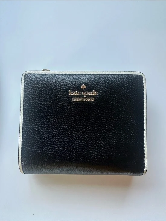 kate spade Black Leather Zip-Around Wallet with Contrasting Trim