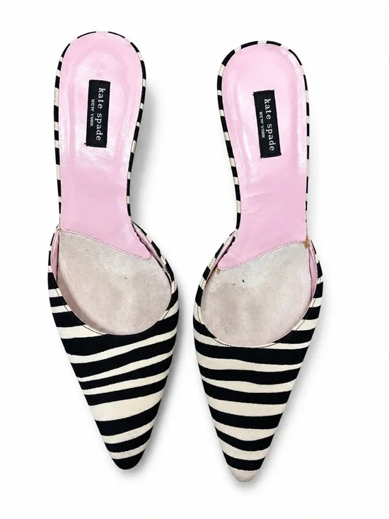 kate spade Black and Pink Striped Pointed-Toe Mule