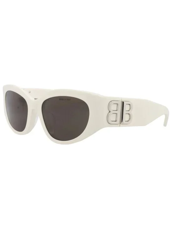 New Balenciaga Women's Sunglasses Round Oval Recycled Acetate Frame White White