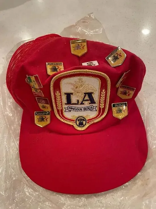 Vintage Anheuser-Busch LA Beer Patch Trucker Hat with Collectible Pins