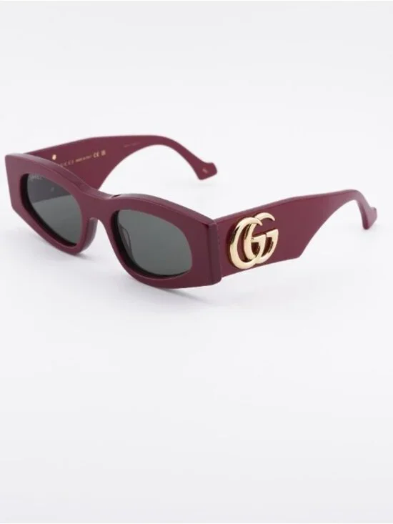 Gucci GG1754S 005 Sunglasses Burgundy Square Frame, Grey Lenses
