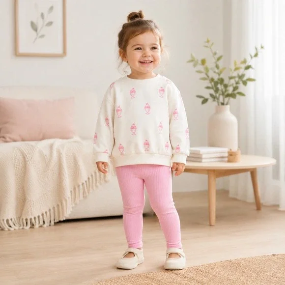 Cat & Jack Toddler Girls 2pc Ice Cream Sweatshirt‎ and Ribbed Leggings Set 12M