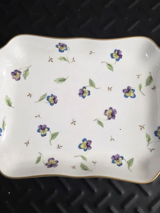 Porcelain Serving Platter with Purple Floral Pattern