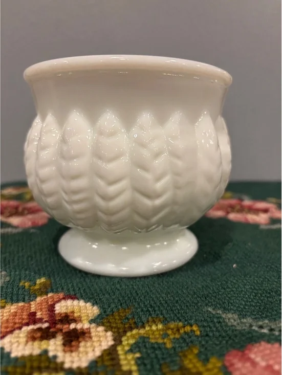 Vintage Randall Milk Glass Bowl Diamond Quilted Pattern Footed White Glass