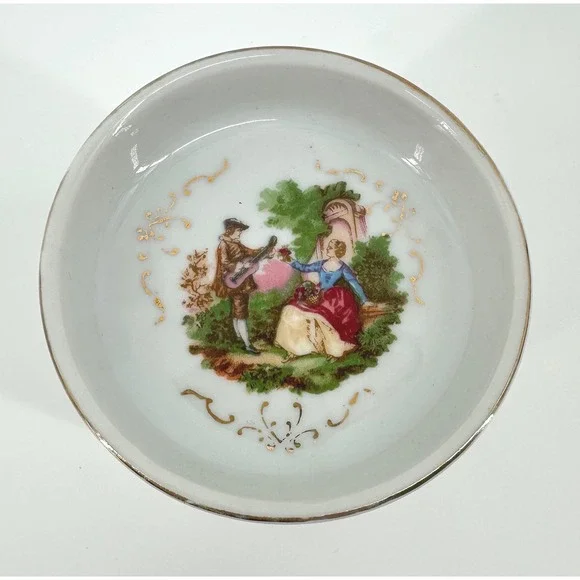 Vintage Courting Couple Porcelain Butter Pats Set of 5 Made in Japan Gold Trim