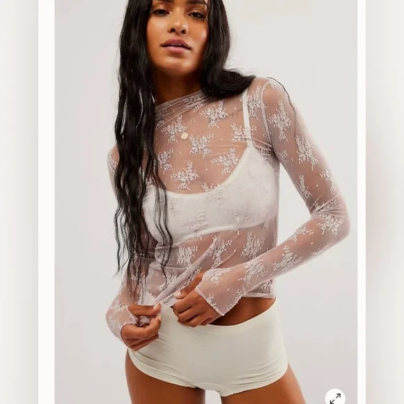 Free People intimately free Lady Lux Layering‎ mockneck long sleeve lace Top