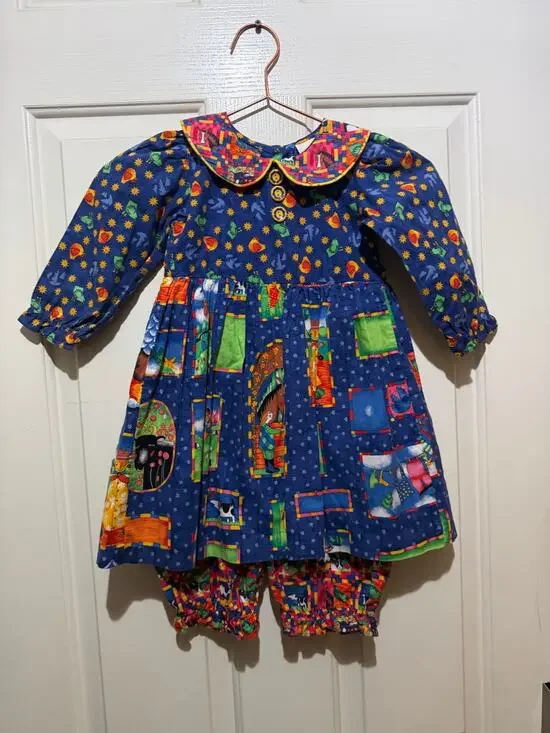 Vintage girls toddler Chicken Noodle Set Size 4T colorful farm 80s 90s