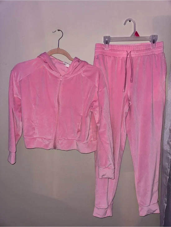 90 Degree By Reflex Pink Velour Hoodie & Jogger Pajama Set