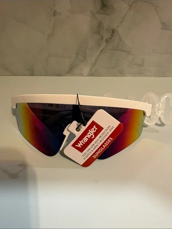 Wrangler Women’s White Frame Sunglasses with Mirrored Rainbow Lenses