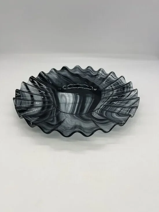Fluted Smoke Glass Dish 10” Wide
