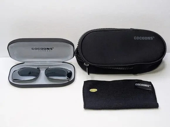 Cocoons Sunwear Polarized Clip On Sunglasses W/ Hard Case Zip Case Sleeve