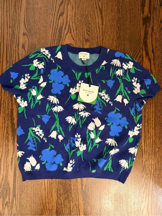 kate spade Navy Floral Short-Sleeve Knit Top with Blue & Green Accents