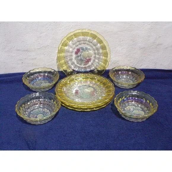 Della Robbia Yellow & Clear 4 Lunch Plates & 4‎ Dessert Bowls
