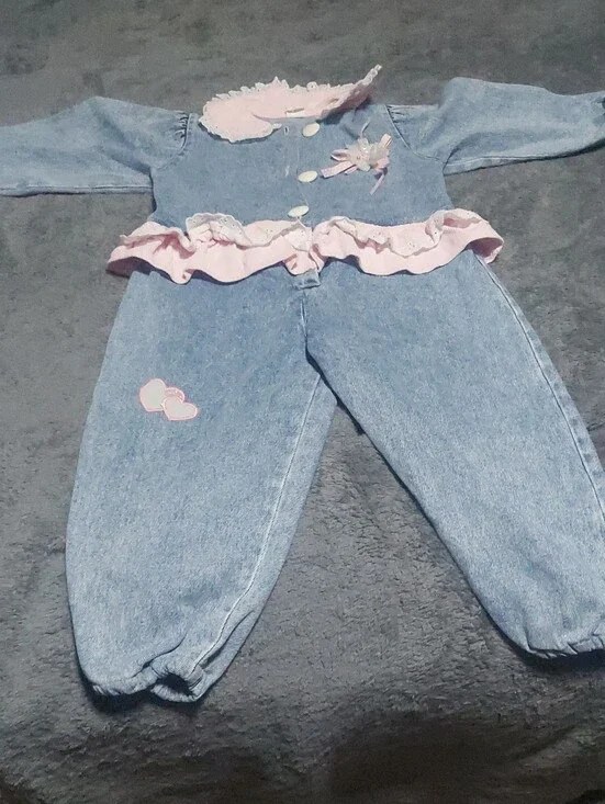 Vintage 1980s Kids Denim Pink Trim Costume Set