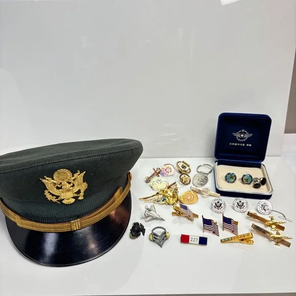Vintage Military Lot Gold Tone Silver Tone Cap Military Police Pins Cufflink