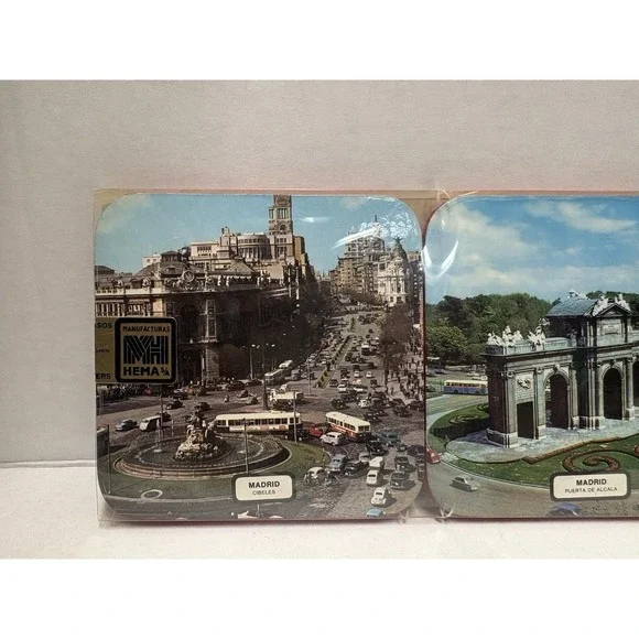Spain Tourist Souvenir Coaster Set of 6 iconic places Espana cork back‎ vintage