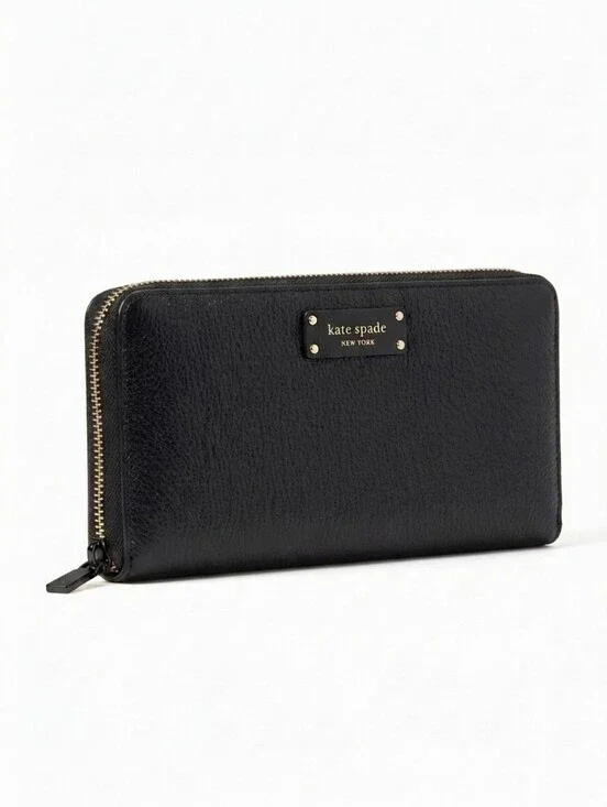 kate spade Black Leather Zip-Around Wallet