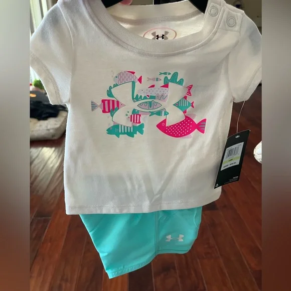 Under Armour Infant White and Aqua Shorts Set
